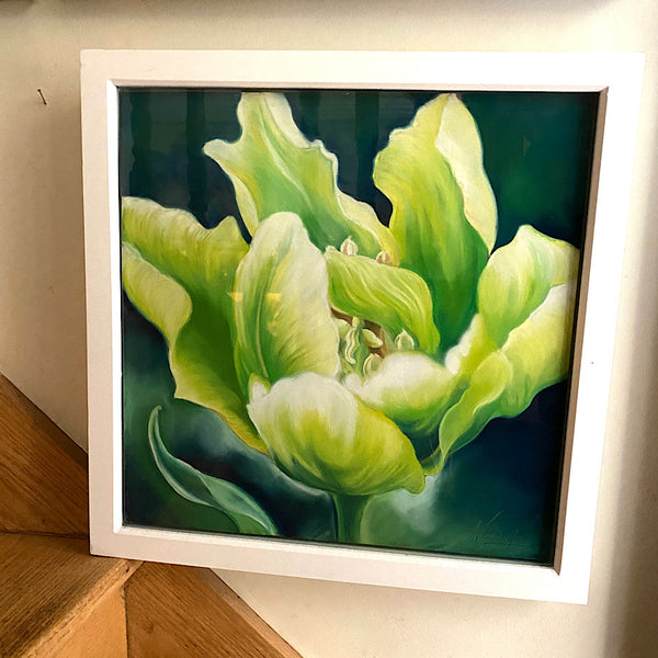 green tulip painting in pastel by anita nowinska flower paintings 40cm framed