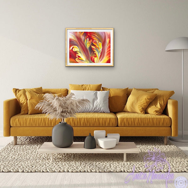 red & yellow parrot tulip flower painting by anita nowinska