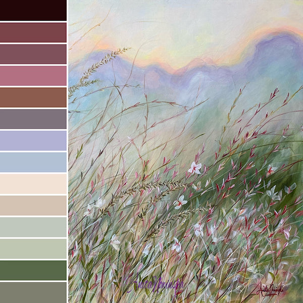 soft pastel colour palette in wild flower meadow painting by anita nowinska