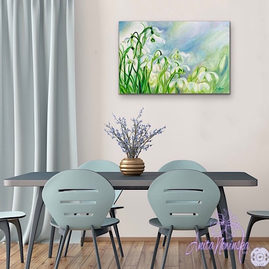 ]'Rebirth'- Snowdrops Flower Painting on Canvas