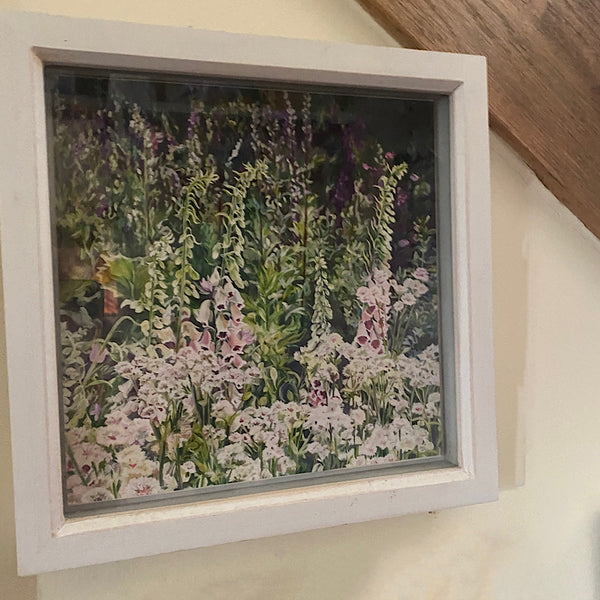 small framed print of foxglove astrantia garden border by anita nowinska