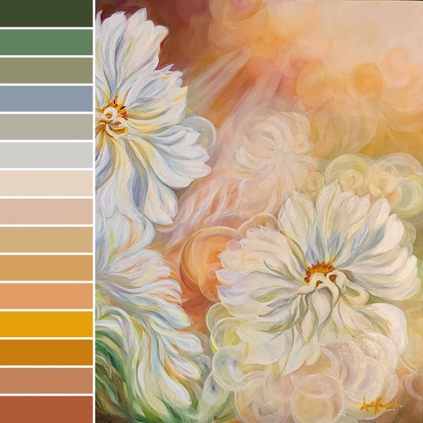 warm earth tones colour palette for interior decor big flower painting by anita nowinska