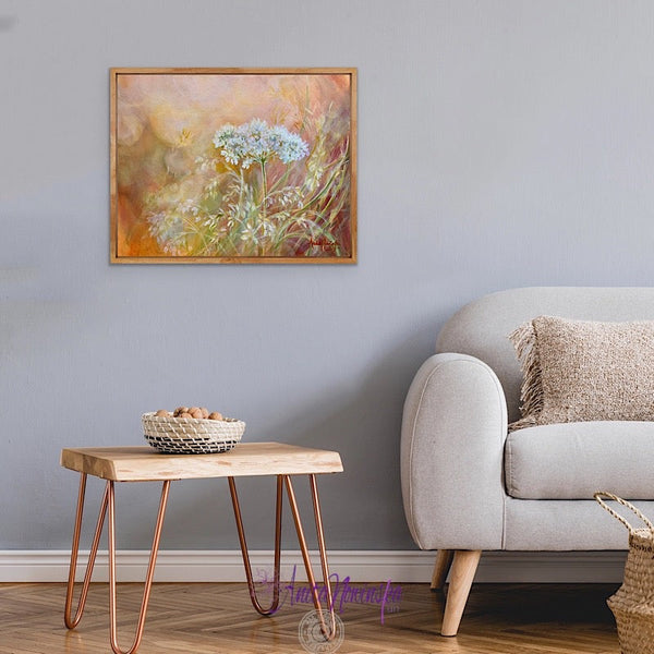 wild flower meadow painting by anita nowinska with cow parsley at golden hour