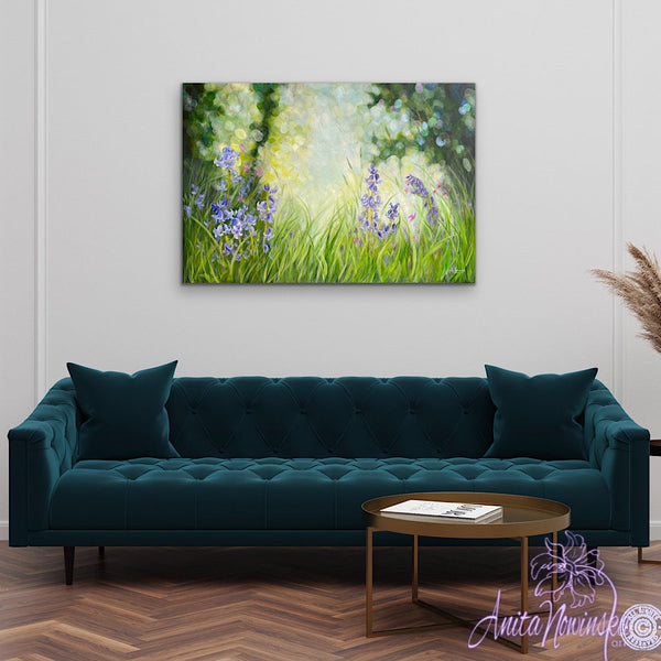 wild flower painting of bluebells, Devon hedgerow by Anita Nowinska
