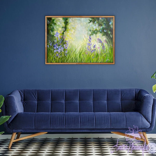 wild flower painting of bluebells, Devon hedgerow by Anita Nowinska