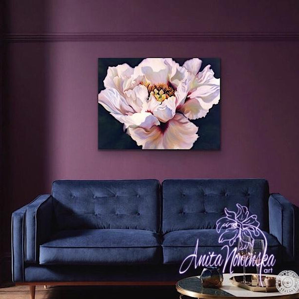 Splendour big flower painting of white & burgundy tree peony