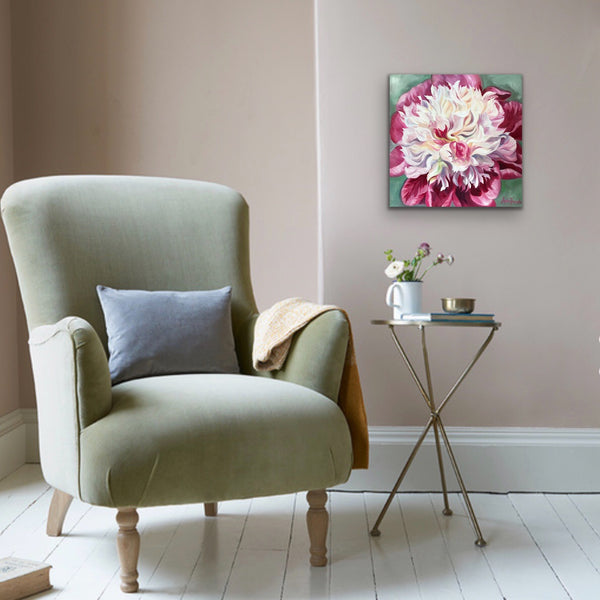 pink & white peony on soft green flower painting by Anita nowinska