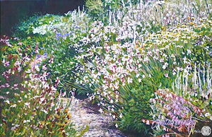 Limited edition print of path meandering through a green and white garden fron an original garden painting by Anita Nowinska. Beautiful interior a wall decor in a range of finishes.