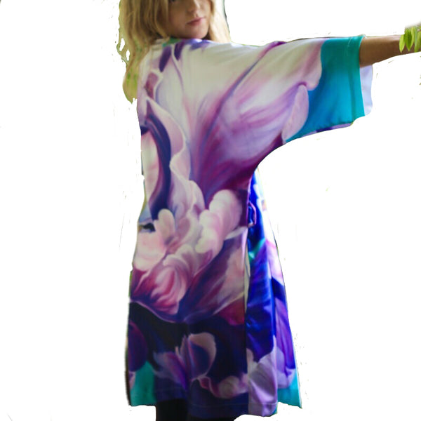 Silky or Plush velvet Kimono- Awakening- Designer Fashion- Lilac Tulip-Lingerie