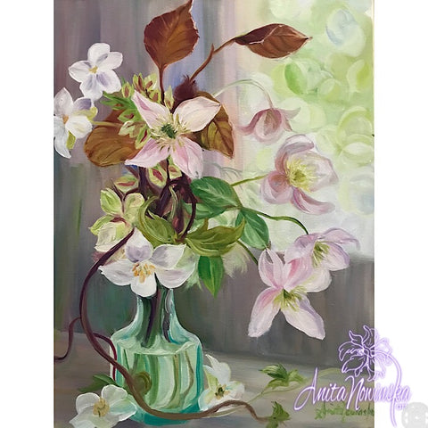 'Spring Gathering'- Still life with Clematis in Oils