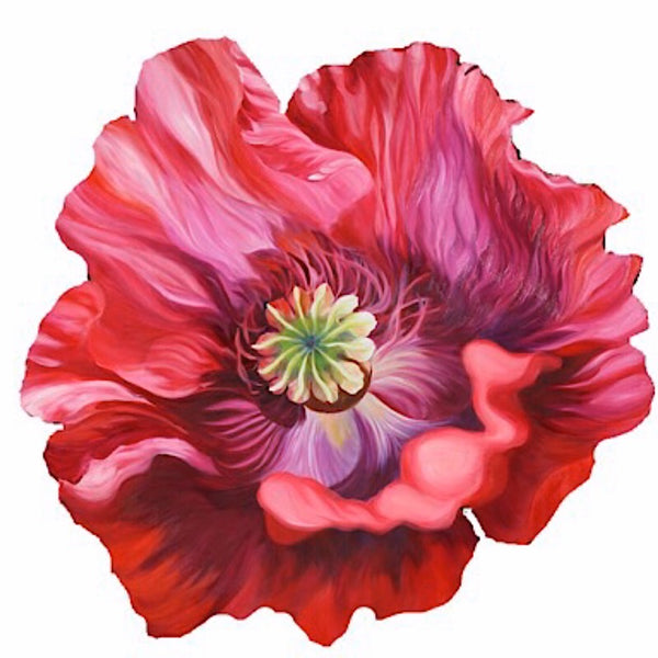 Red Poppy Freeform cutout oil painting, interior decor wall art