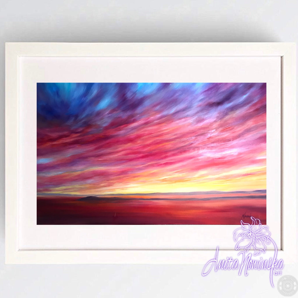 Blazing- Red & pink big sunset painting Original Oil on Canvas