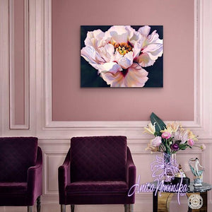 Splendour big flower painting of white & burgundy tree peony