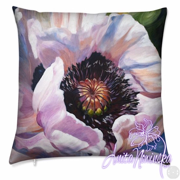 Luxury floral velvet cushion, white poppy by Anita Nowinska