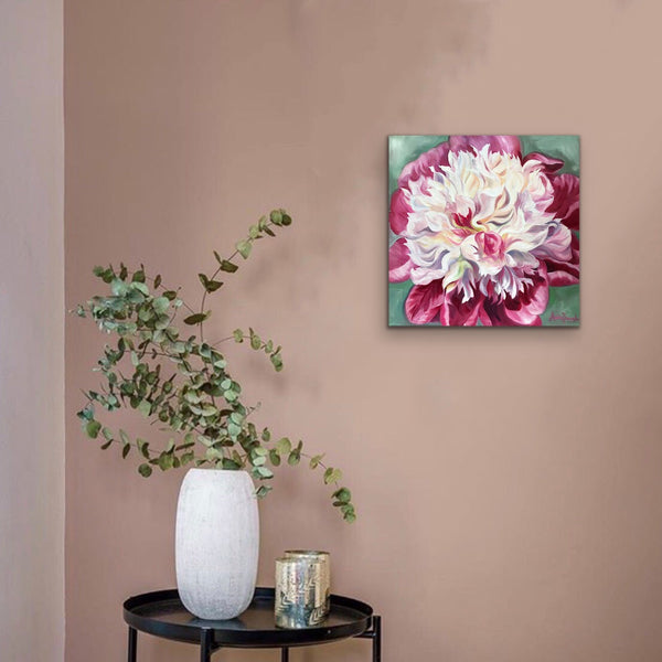 pink & white peony on soft green flower painting by Anita nowinska