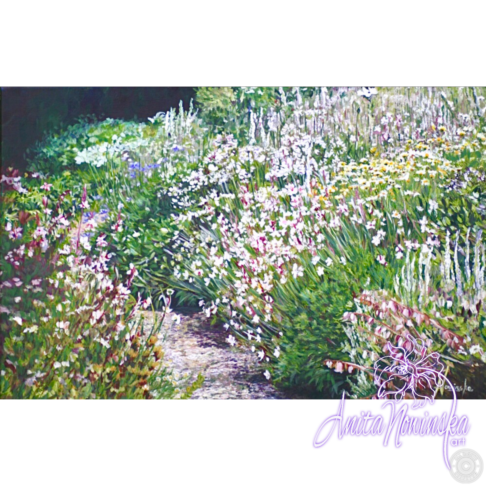 White Summer III - White wild flower garden, Flower painting on canvas