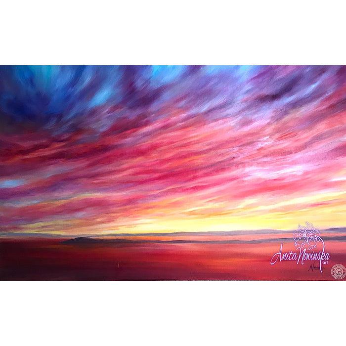 Blazing-  Red Sunset- Original Oil on Canvas