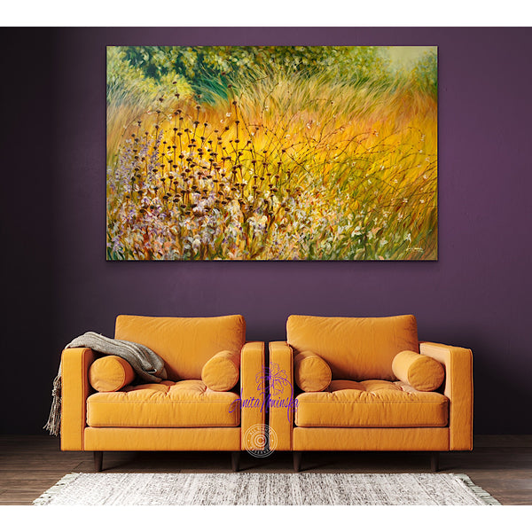 Autumn meadow painting on canvas with grasses & seed heads by anita nowinska