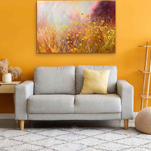 Buttercup wild flower meadow painting on canvas by anita nowinska