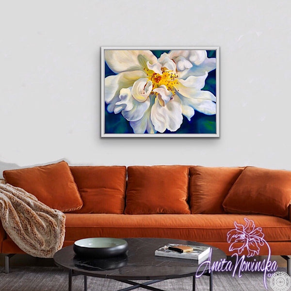 debutante- white briar rose flower painting by Anita Nowinska