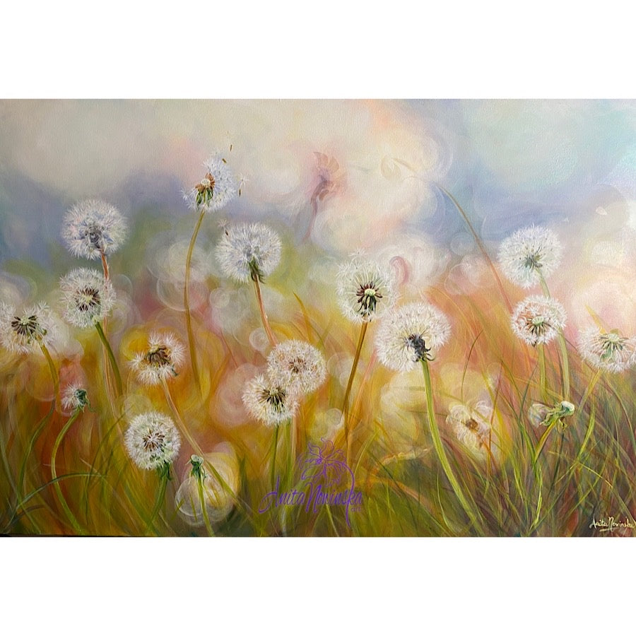 dandelion meadow painting on canvas by anita nowinska in 