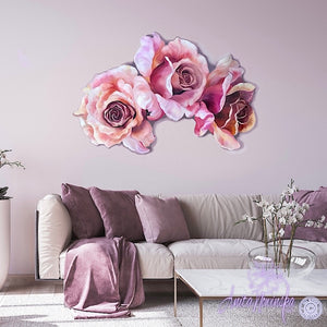 peach & pink rose freeform flower painting wall art
