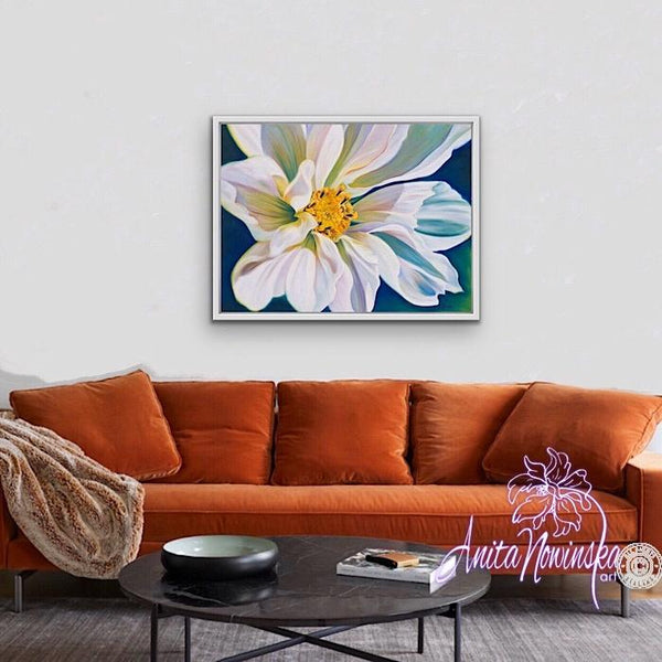 white cosmos flower painting by Anita Nowinska