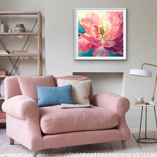 First crush, flower painting of pink tulip by Anita Nowinska