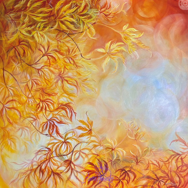 Epitome of autumn, big canvas of golden acer leaves by anita nowinska