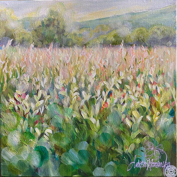 small oil on canvas wild flower meadow painting by anita nowinska