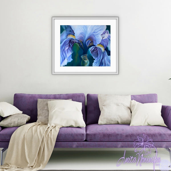 lilac blue iris floral art by anita nowinskapg
