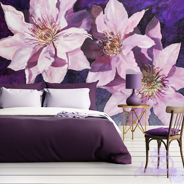 Purple Clematis Floral Wallpaper Mural