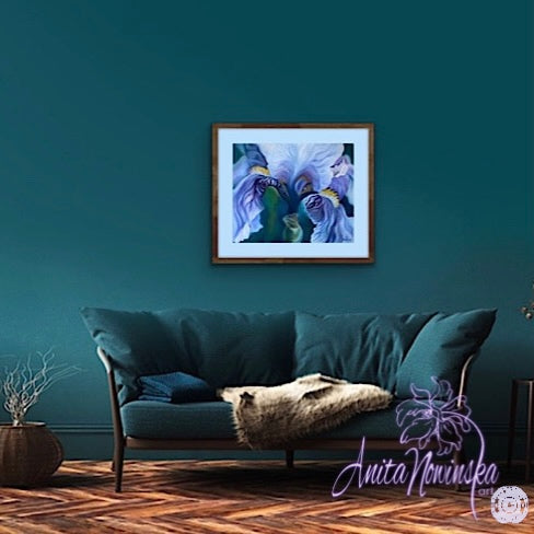 lilac blue iris floral art by anita nowinskapg