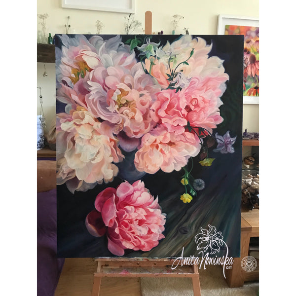 pink , peach peony- peonies-flower paintings-old masters- British flowers-floral art- Anita nowinska- interiors