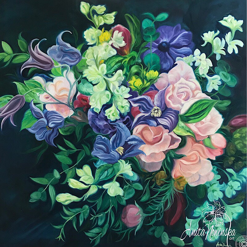 Mystery- Dark Spring Bouquet  flower painting