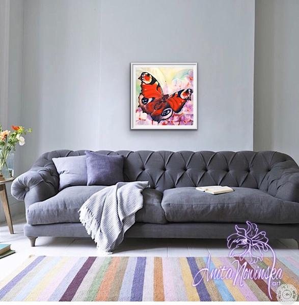 red peacock butterfly painting in pastel by Anita Nowinska