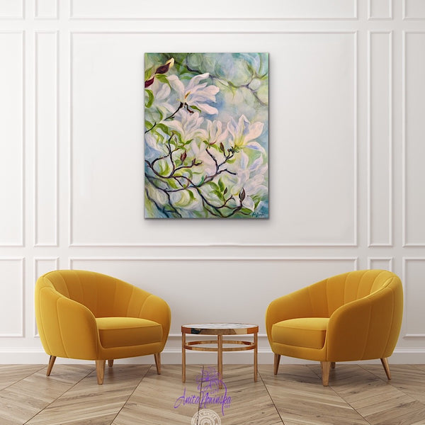 'Perception'- White Magnolias Flower painting