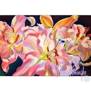 Triumph- Pink lilies big flower painting by Anita Nowinska