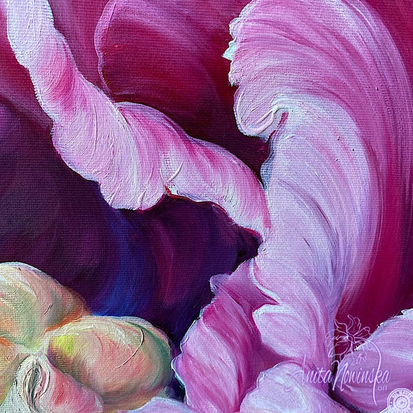 Diva- Pink cerise tulip flower painting on canvas by anita nowinska