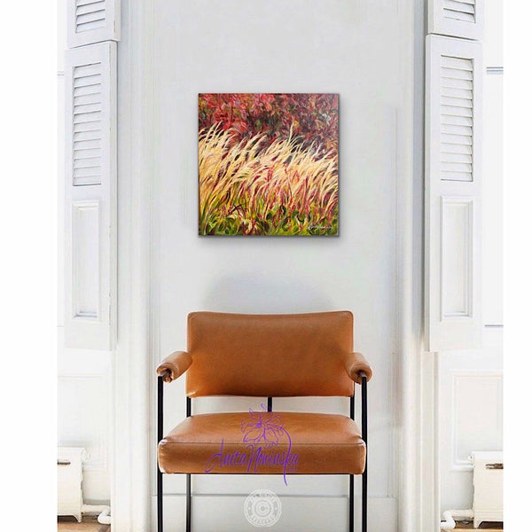 painting of autumn garden border with grasses by anita nowinska