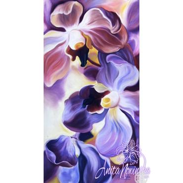 framed print of purple orchid flower paintings by Anita Nowinska
