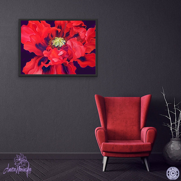 red oriental poppy big flower painting by anita nowinska
