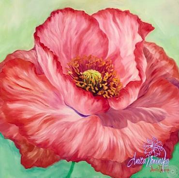bright red poppy flower painting by Anita Nowinska wall art