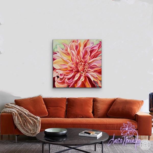 Labyrinth- Peach Dahlia Big Flower painting