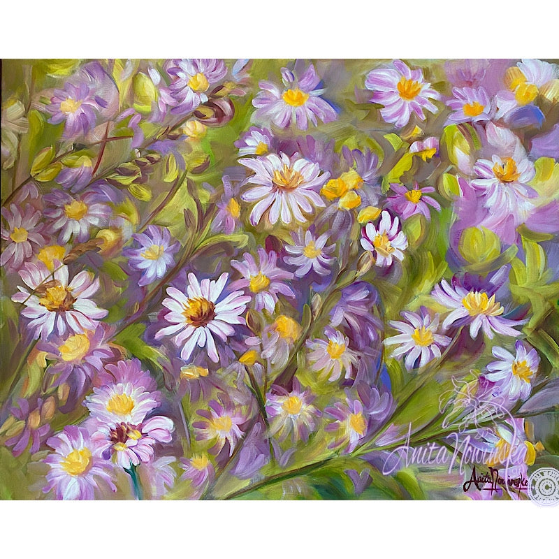 lilac lilac aster flower painting. home accents on canvas by anita nowinska flower painting. home accents on canvas by anita nowinska