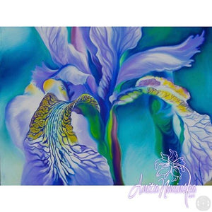 dancer- big flower painting of blue flag iris by Anita Nowinska