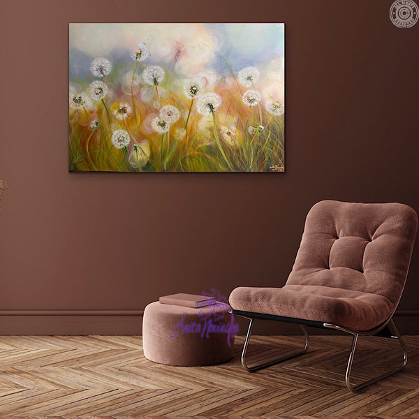 dandelion painting by anita nowinska in dulux gold pheasant room