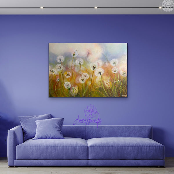 dandelions painting by anita nowinska in very peri room colour of the year 20200