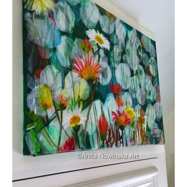 dappled daisie, daisy flower painting, anita nowinska