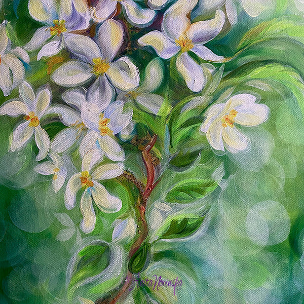Quickening-  Green Blossom Flower Painting in Oils